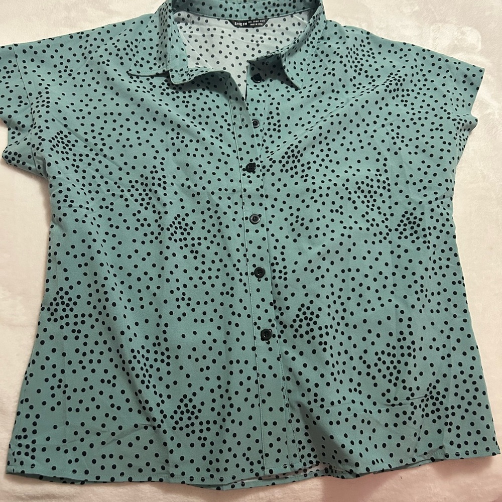 SHEIN Teal and Black Polka Dot Top